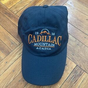 Cadillac Mountain Acadia Embroidered Baseball Cap - Navy with Orange & White